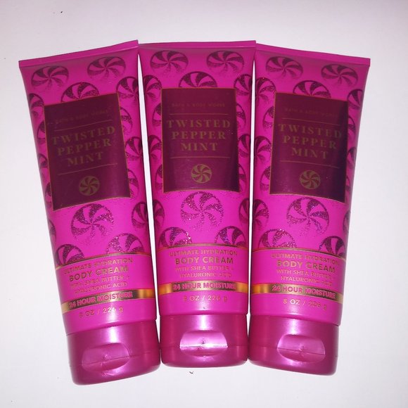Set of 3 Bath and Body Works Body Cream Lotion Twisted Peppermint Ultra Shea Ful